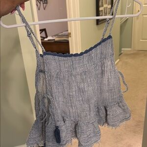 Blue and White Striped Ruffle Top